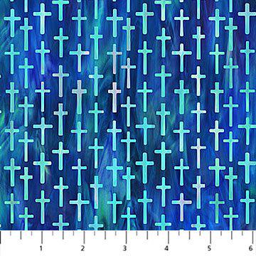Small Cross in Blue Multi from the Risen Collection by Deborah Edwards for Northcott Fabric - 100% Cotton
