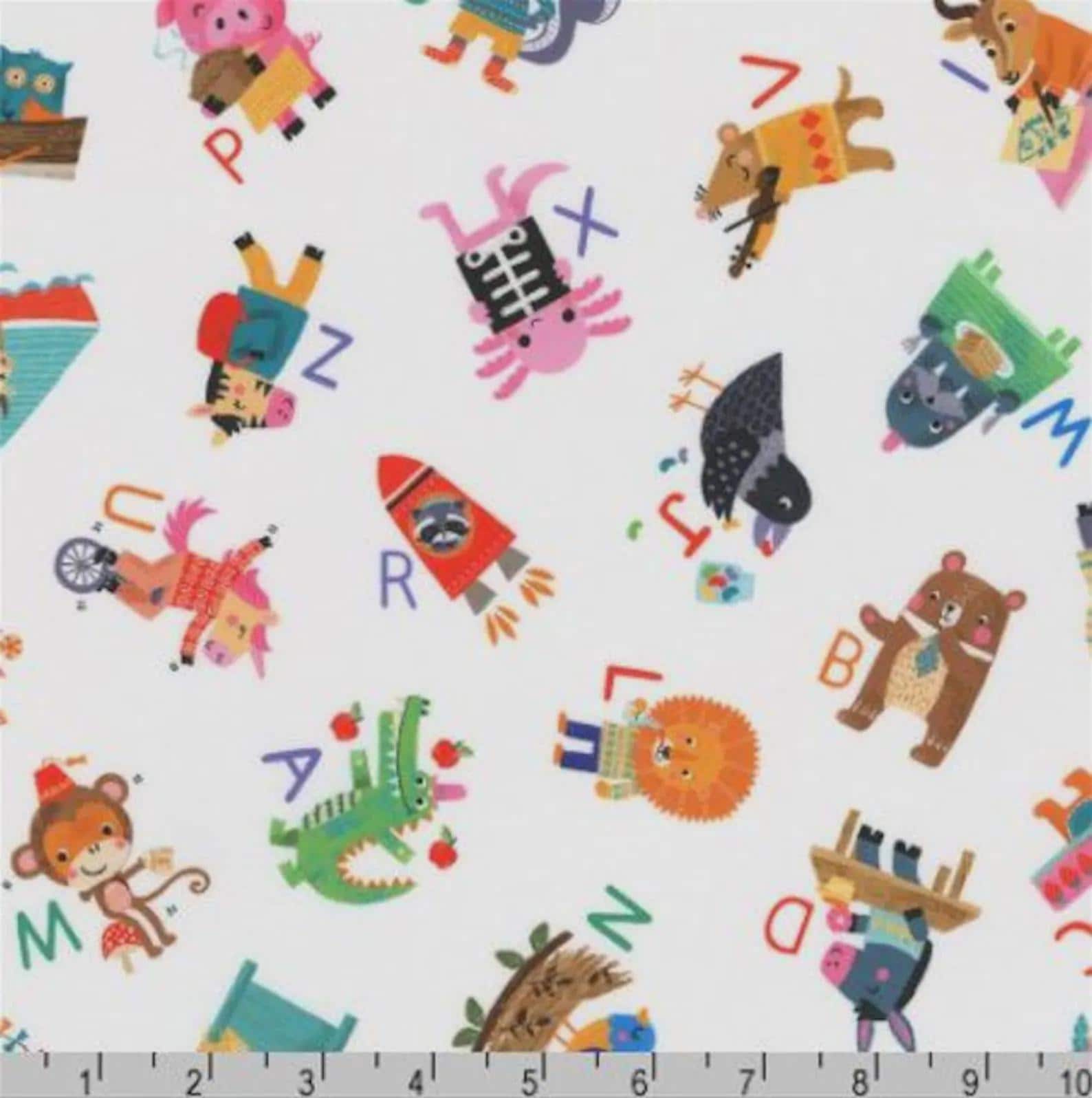 Animal Alphabet in White from the Fun-2-3 Collection by Louise Anglicas for Robert Kaufman Fabrics - 100% Combed Cotton