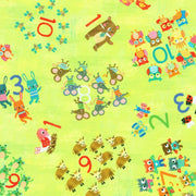 Animal Numbers in Lime from the Fun-2-3 Collection by Louise Anglicas for Robert Kaufman Fabrics BY THE YARD - 100% Combed Cotton