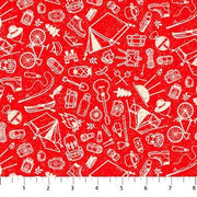 Camping Sketches in Red from the Camping Therapy Collection by Patrick Lose for Northcott - 100% Cotton BY THE YARD