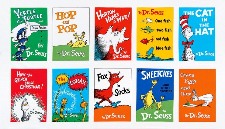 Dr Seuss Titles Soft Book PANEL from Robert Kaufman by Dr Seuss Enterprises - 23.5"x44"