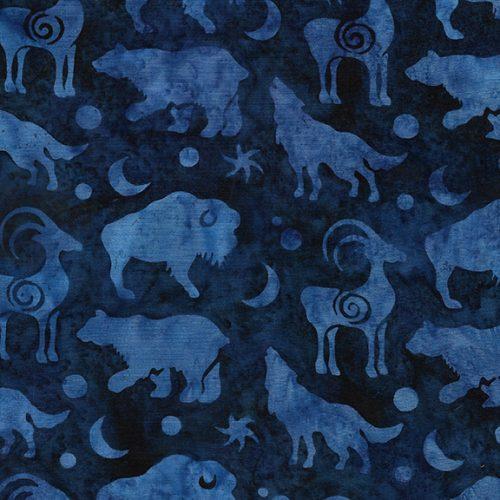 Batik - Animals in Prairie Blue From Island Batik by the Yard
