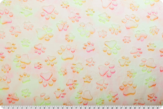 Minky - Luxe Cuddle® Embossed Prism Paws NEON HIGHLIGHTER From Shannon Fabrics