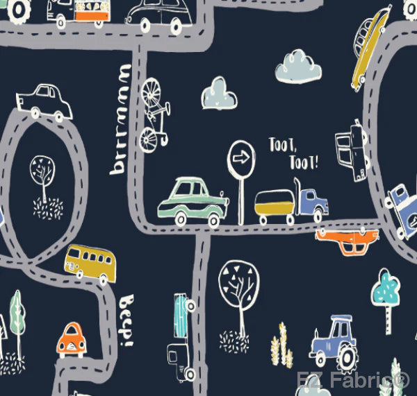Minky -On the Road in Navy from EZ Fabrics - 60" Wide