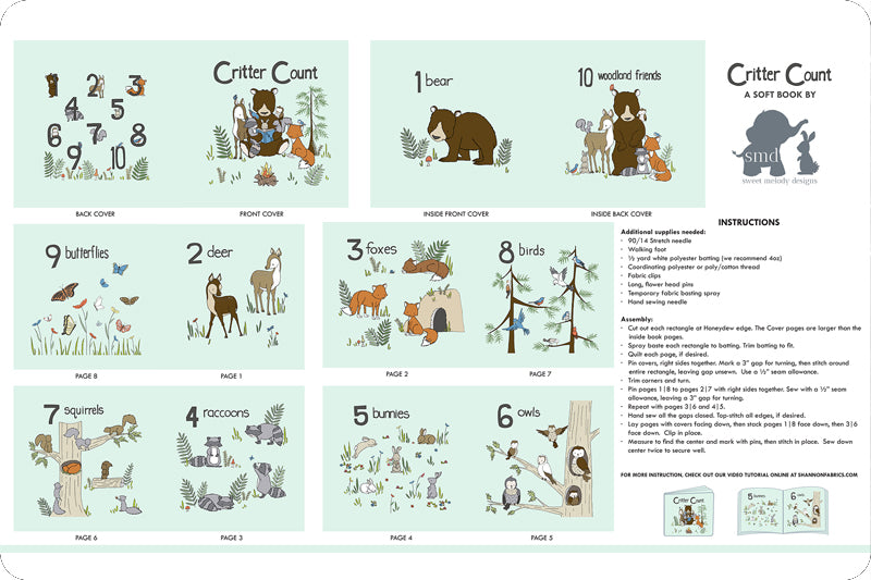 Minky - SMD Critter Count Digital Cuddle Panel HONEYDEW From Shannon Fabrics - 60" Wide