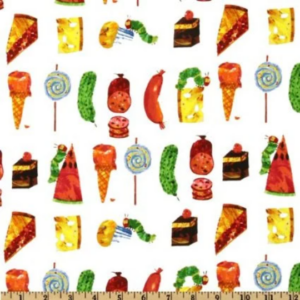 The Very Hungry Caterpillar Snacks on White From Andover Fabrics by Eric Carle