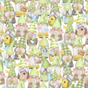 Spring Gnome and Bird Cage in Green for Timeless Treasures - by the yard