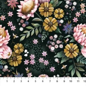 Petals in Black Multi from Honey Bloom Collection by FIGO Fabrics
