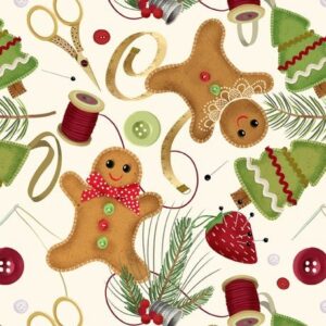 Sewing & Christmas Toss in Ivory from Happiness is Homemade Collection by QT Fabrics