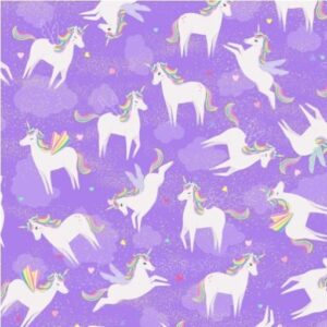 Unicorn Love Tossed Unicorns Purple for Clothworks