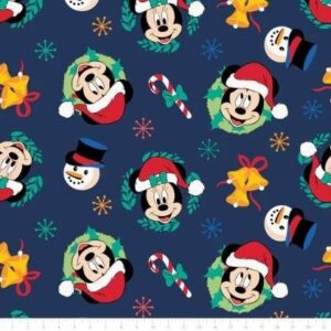 Digital Minky - Disney's Mickey Mouse Christmas Joy to the World in Navy Blue from EZ Fabrics
