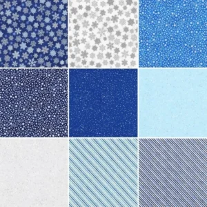 BLUE colorway of Holiday Charms 9 Fat Quarter Bundle - Silver Metallic