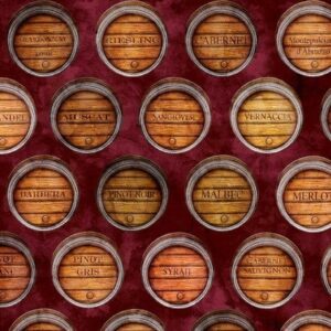 Wine Barrels in Red from A Little Wine Collection by QT Fabrics
