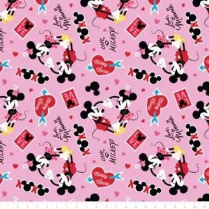 Digital Minky - Disney's Mickey Mouse Valentine in Pink from EZ Fabrics
