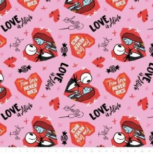 Digital Minky - Disney's Nightmare Before Christmas Valentine in Pink from EZ Fabrics