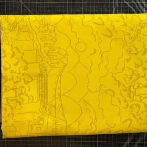 Town by the Sea Sketch on Mustard Yellow - 2 yard Cut - 100% Cotton Fabric